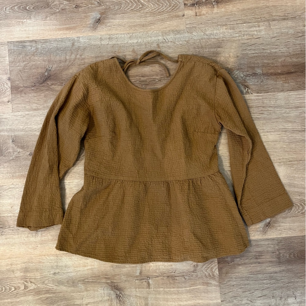 Madewell Lightspun Peplum Open Back Top Size XS Toffee